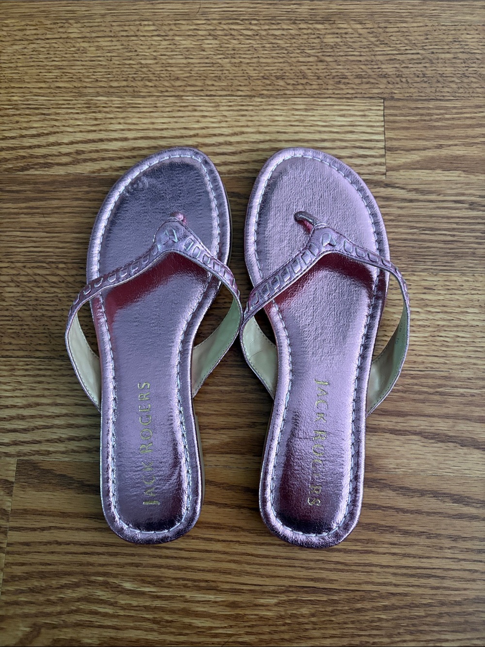 Jack Rogers Rose Metallic Leather Thong Sandals